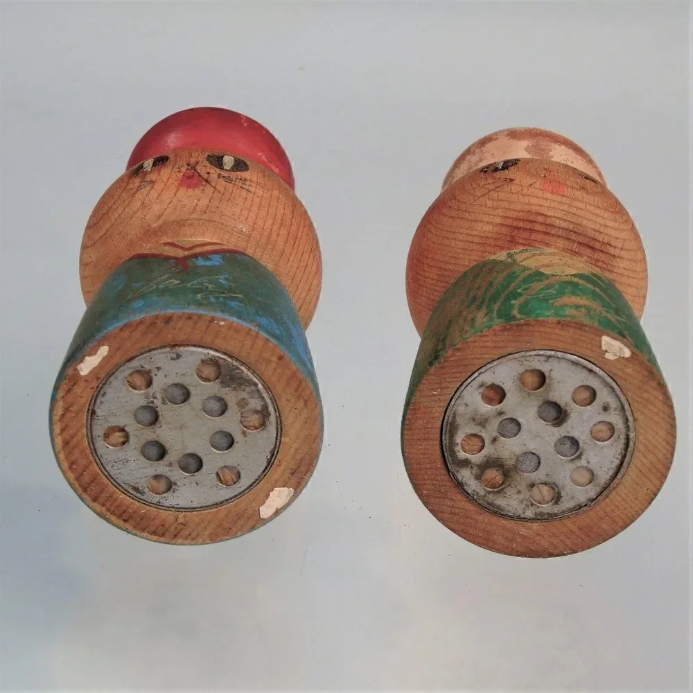 Salt Pepper Shakers Wooden Distressed
